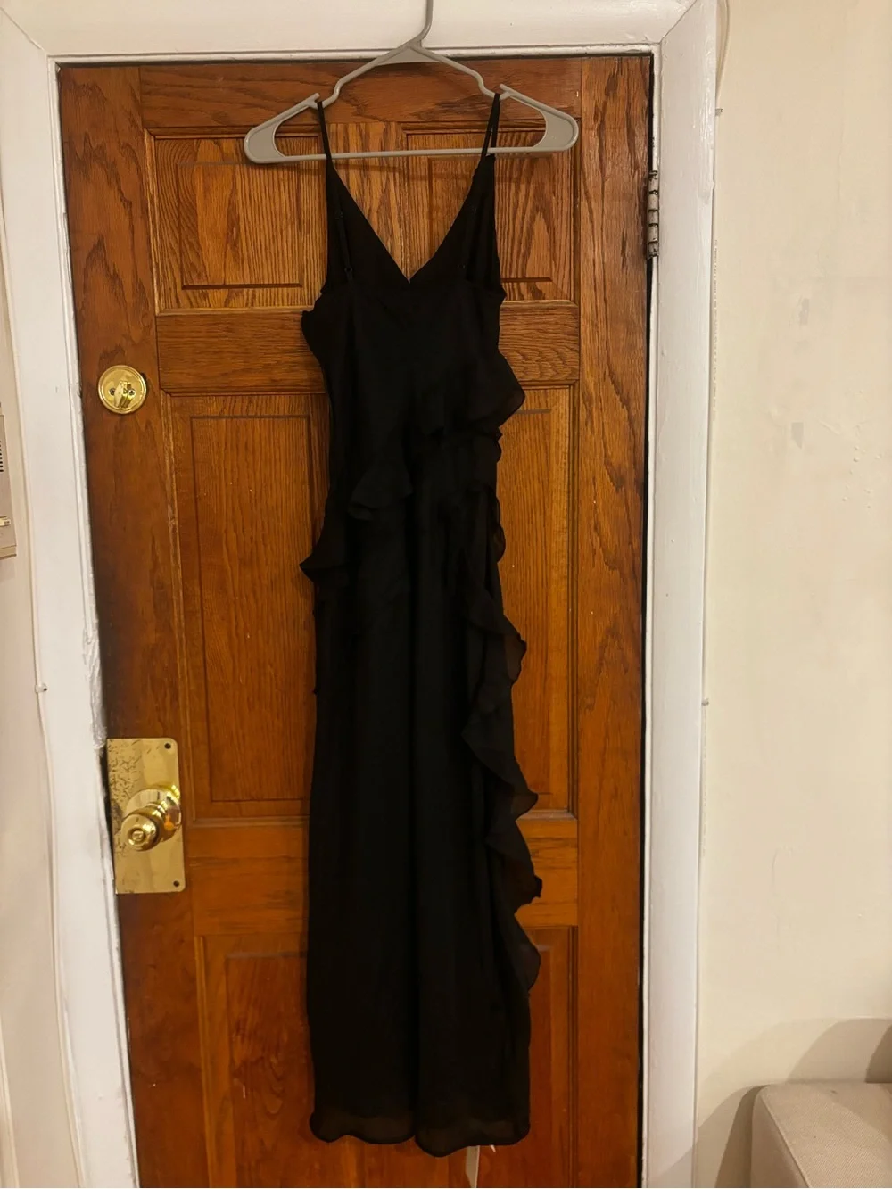 Abercrombie & Fitch Black Ruffle Tiered Slit Maxi Dress